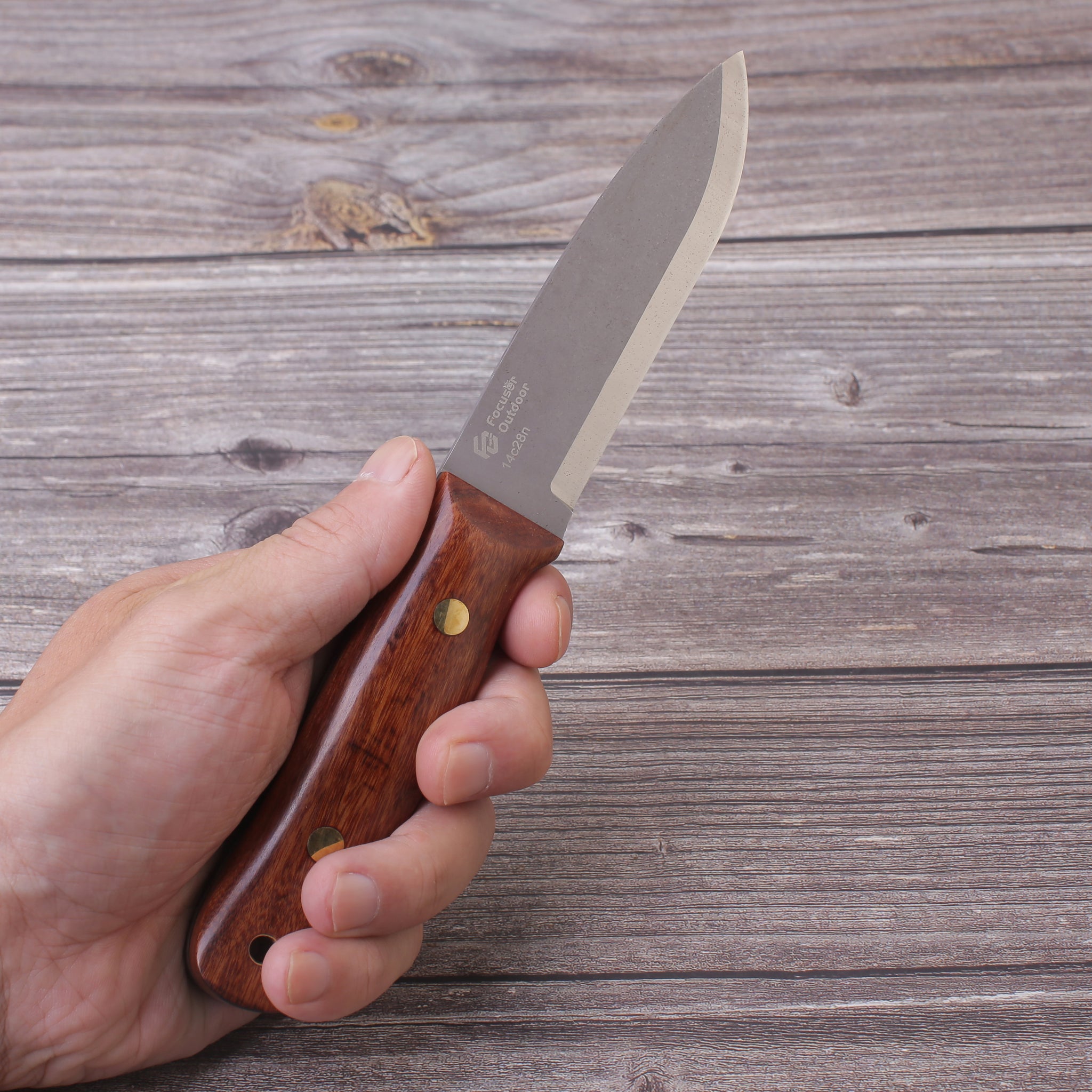 FC134 Wood Handle 14C28n Steel Bushcraft Knife With Leather Sheath