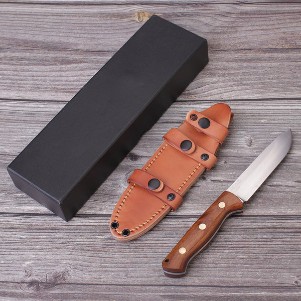 FC135 Bushcraft Knife (Wood Handle + 14C28n Steel Blade +Leather Sheath)